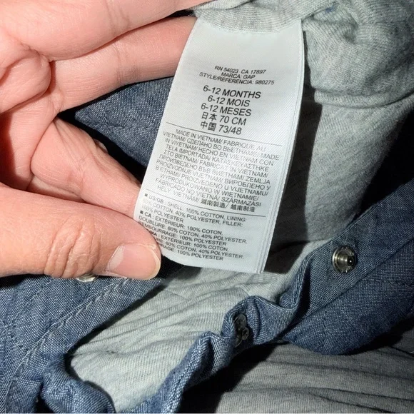 Baby Quilted Chambray Bear One-Piece Size 6M- 12M Blue Cozy Infant Winter Fall - Picture 8 of 8